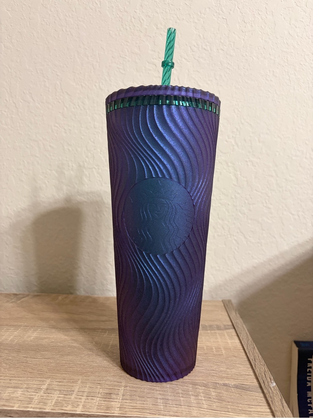 Starbucks Iridescent Purple Textured Tumbler with Green Accent Straw